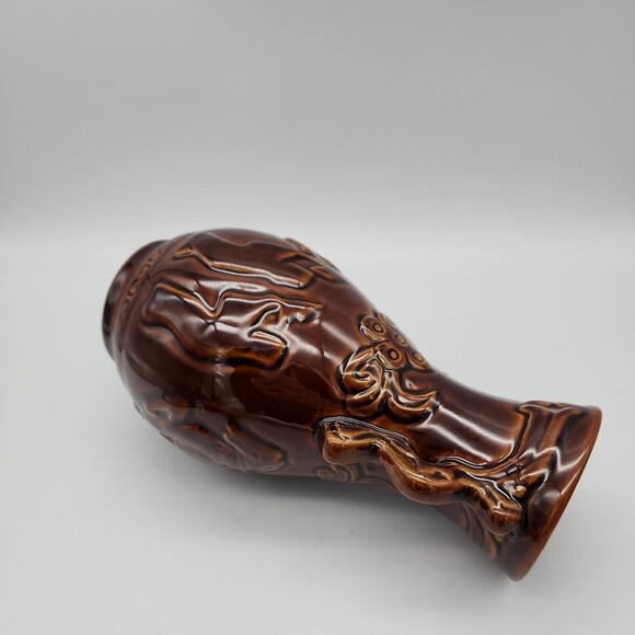 Mysterious Mold Cast Stoneware Brown Glaze Pottery Wine Decanter Monks with Flag - Picture 12 of 12